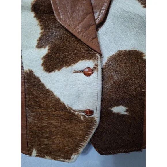 Vintage Pioneer Wear Cowhide Leather Vest Women Sz 12 Cow Print Western USA Made - Picture 13 of 14